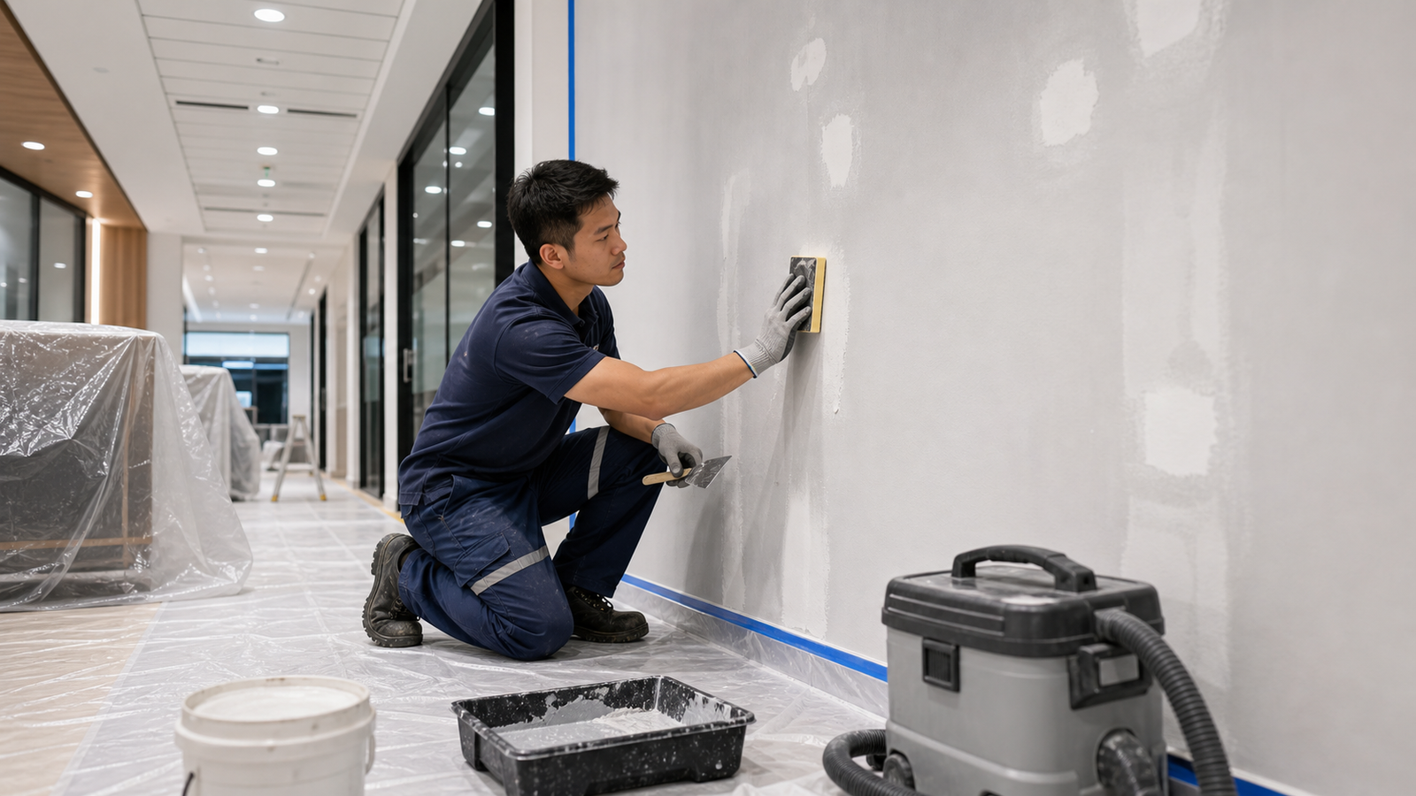 Commercial wall repair and surface preparation