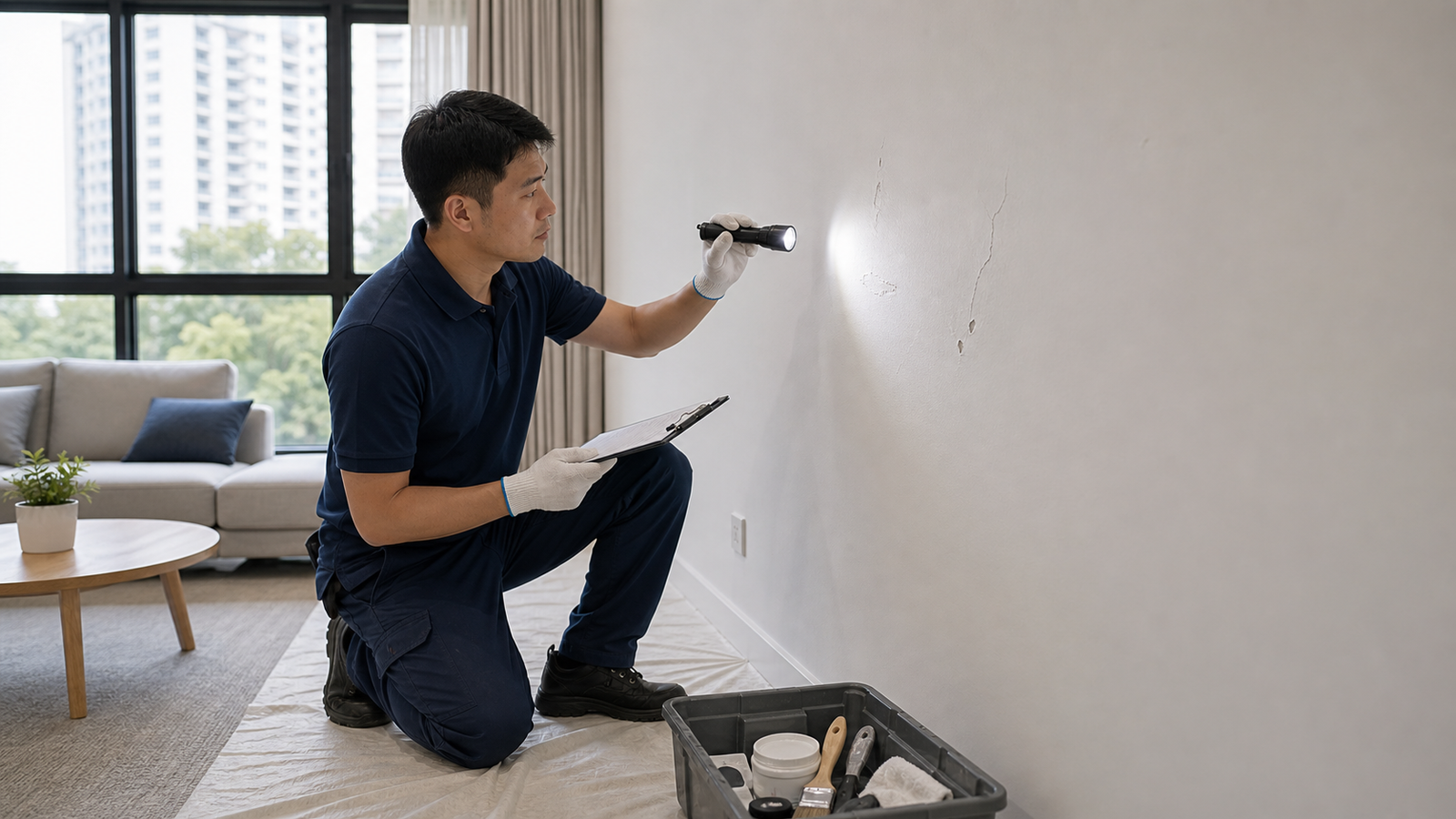 Touch-up wall defect inspection